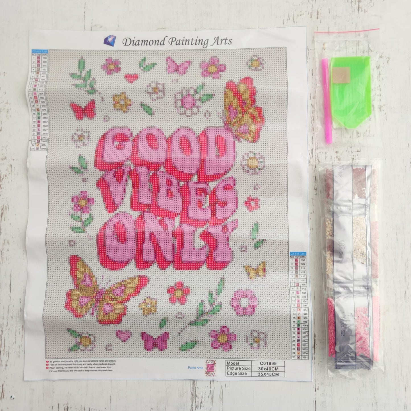 Kit pinta con diamantes 30 x 40 cm -Good vibes only