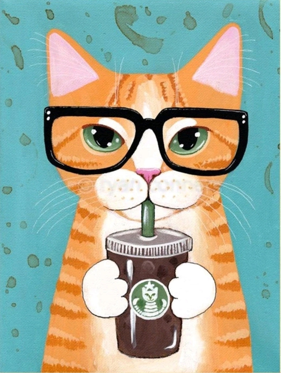 Kit pinta con diamantes 30 x 40 cm - Gatito tomando café