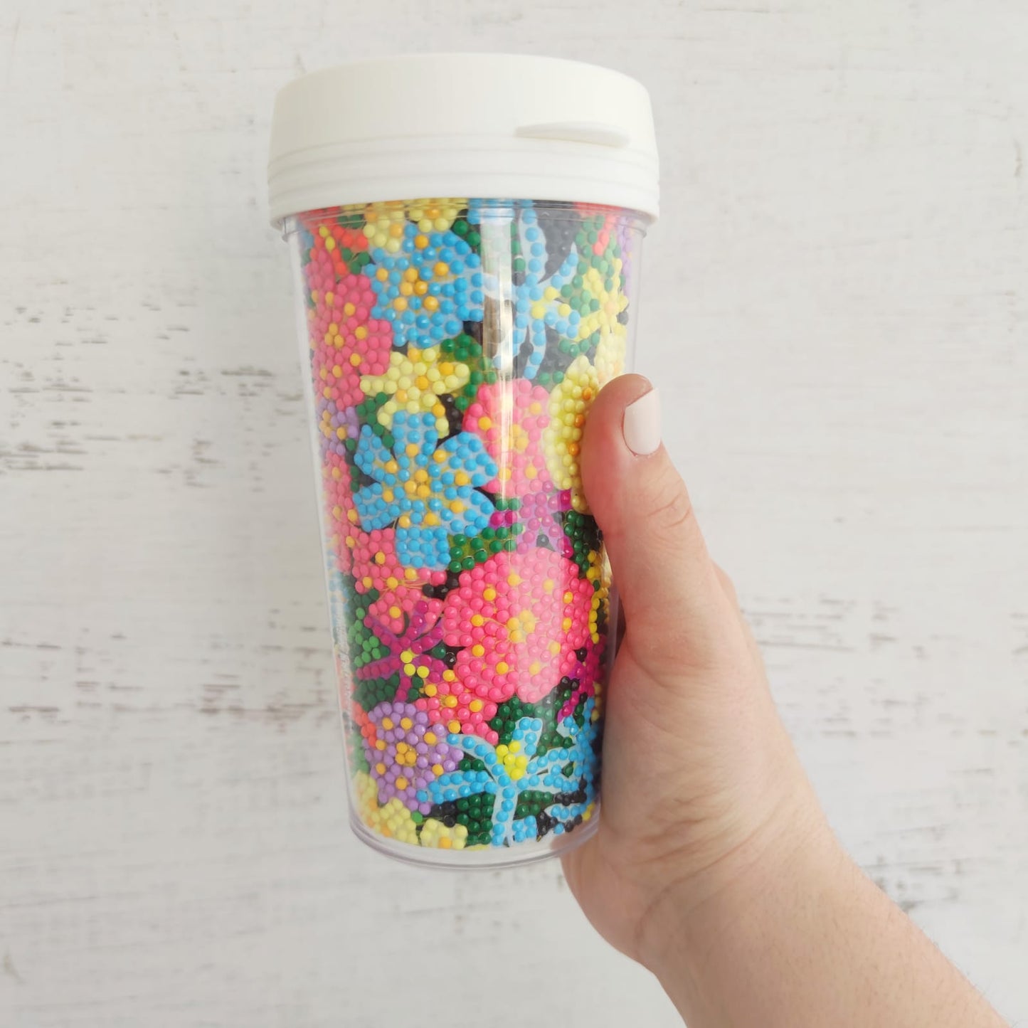 Kit vaso diseño flores pinta con diamantes