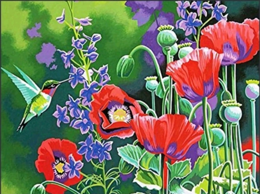 Kit pinta con diamantes 30 x 40 cm - Colibrí y flores