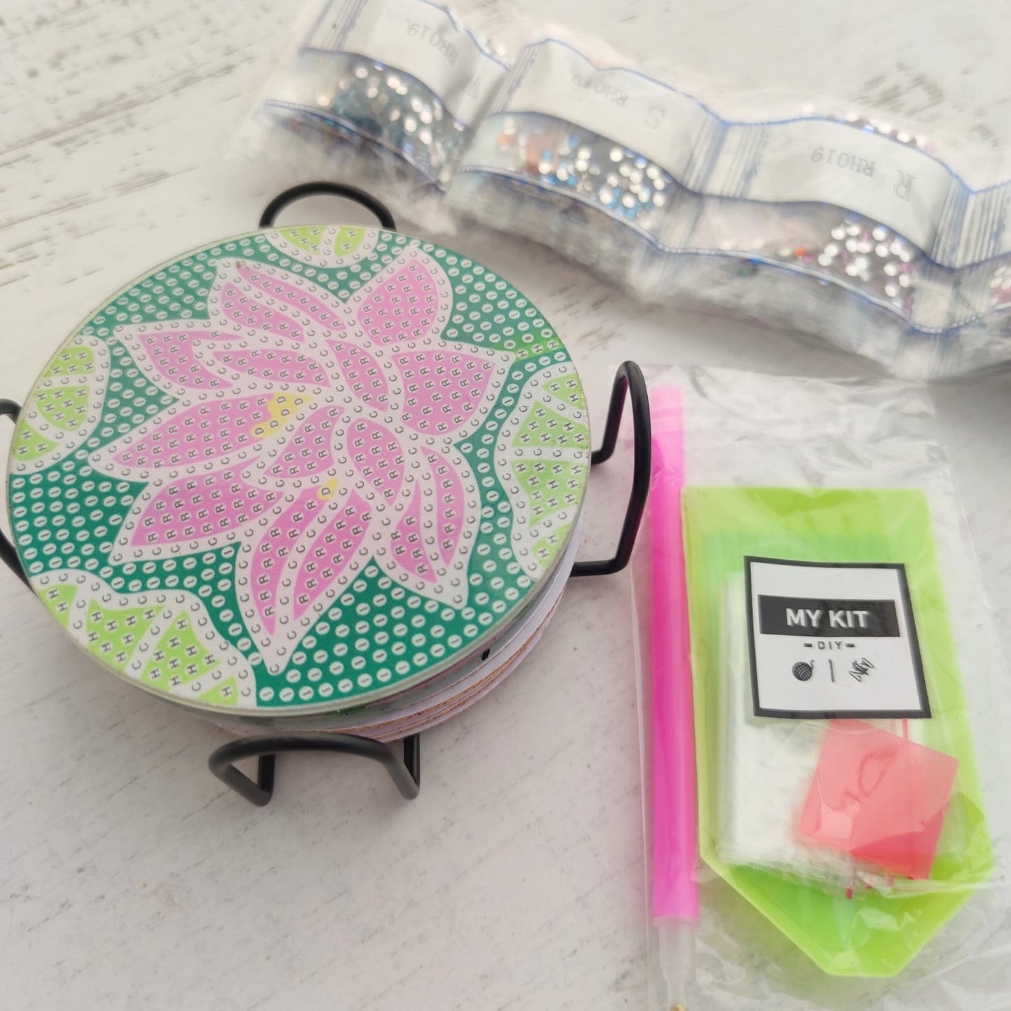 Kit posavasos pinta con diamantes - Flores