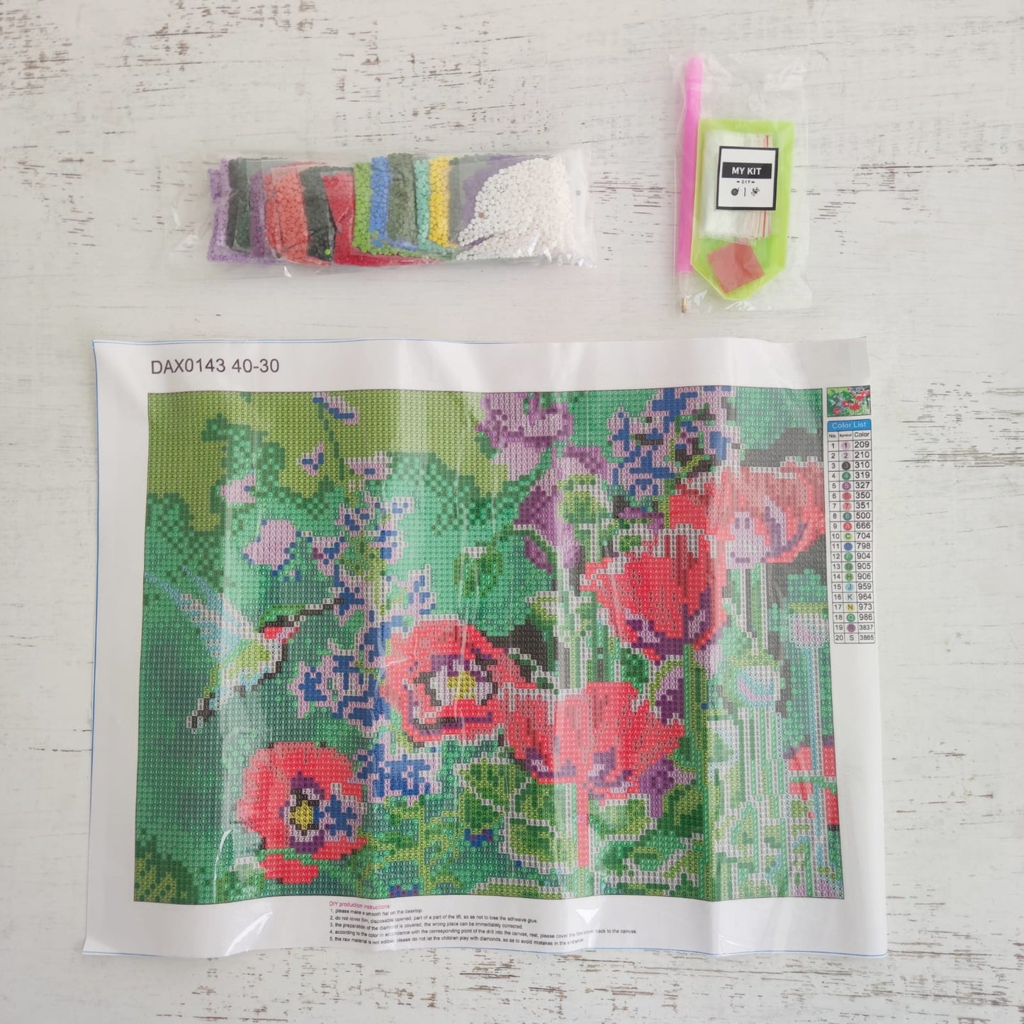 Kit pinta con diamantes 30 x 40 cm - Colibrí y flores