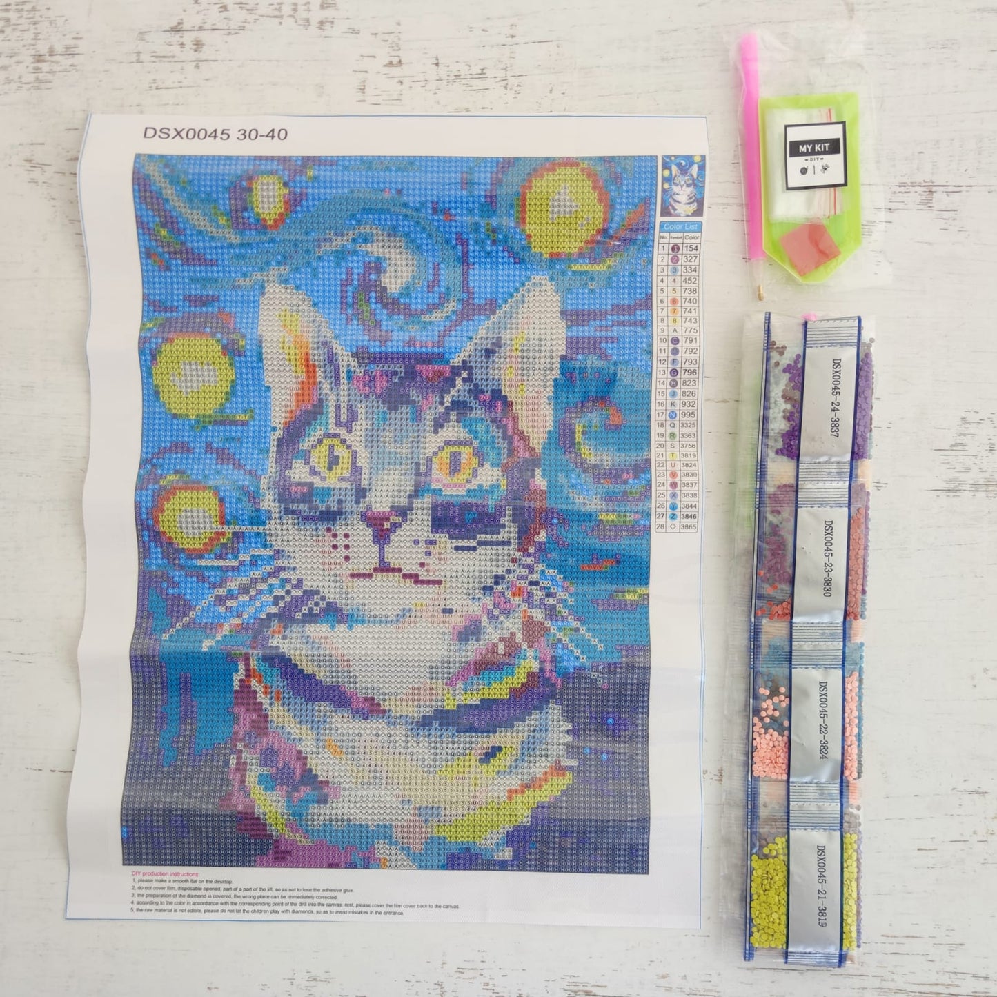 Kit pinta con diamantes 30 x 40 cm - Gato en una noche estrellada