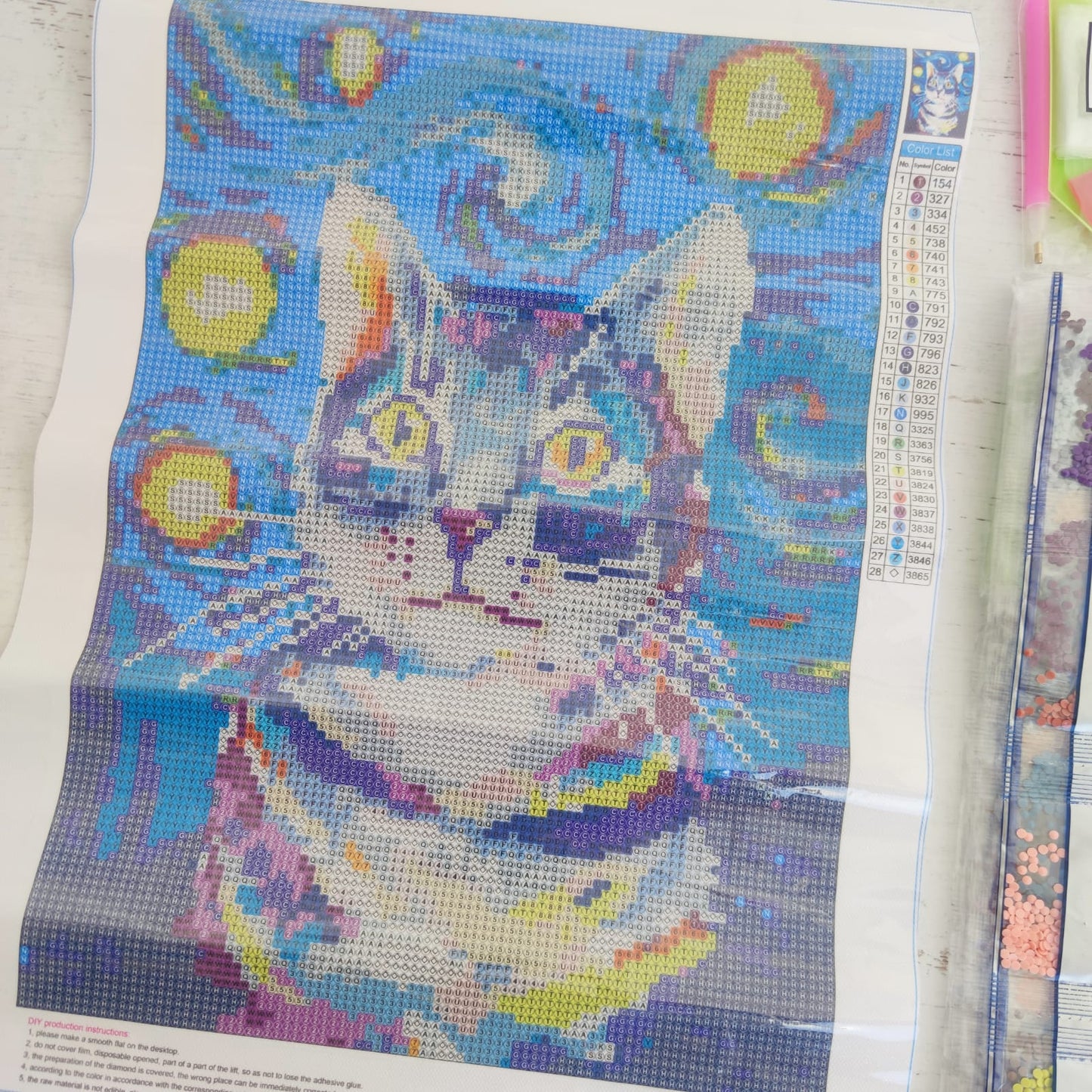Kit pinta con diamantes 30 x 40 cm - Gato en una noche estrellada