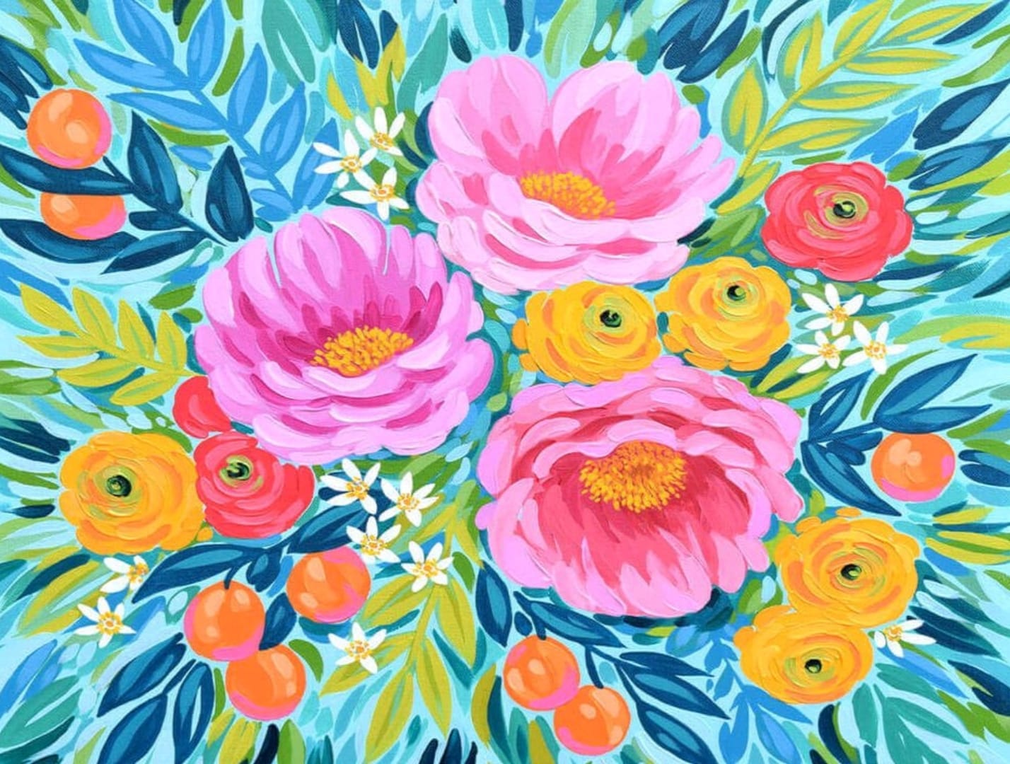 Kit pinta con diamantes 30x40 cm - Peonias, diamantes CUADRADOS
