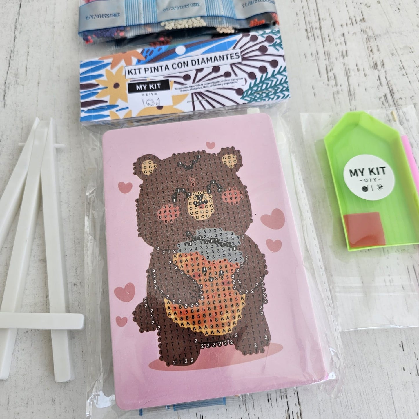 Kit pinta con diamantes 10x15 cm con atril - Osito