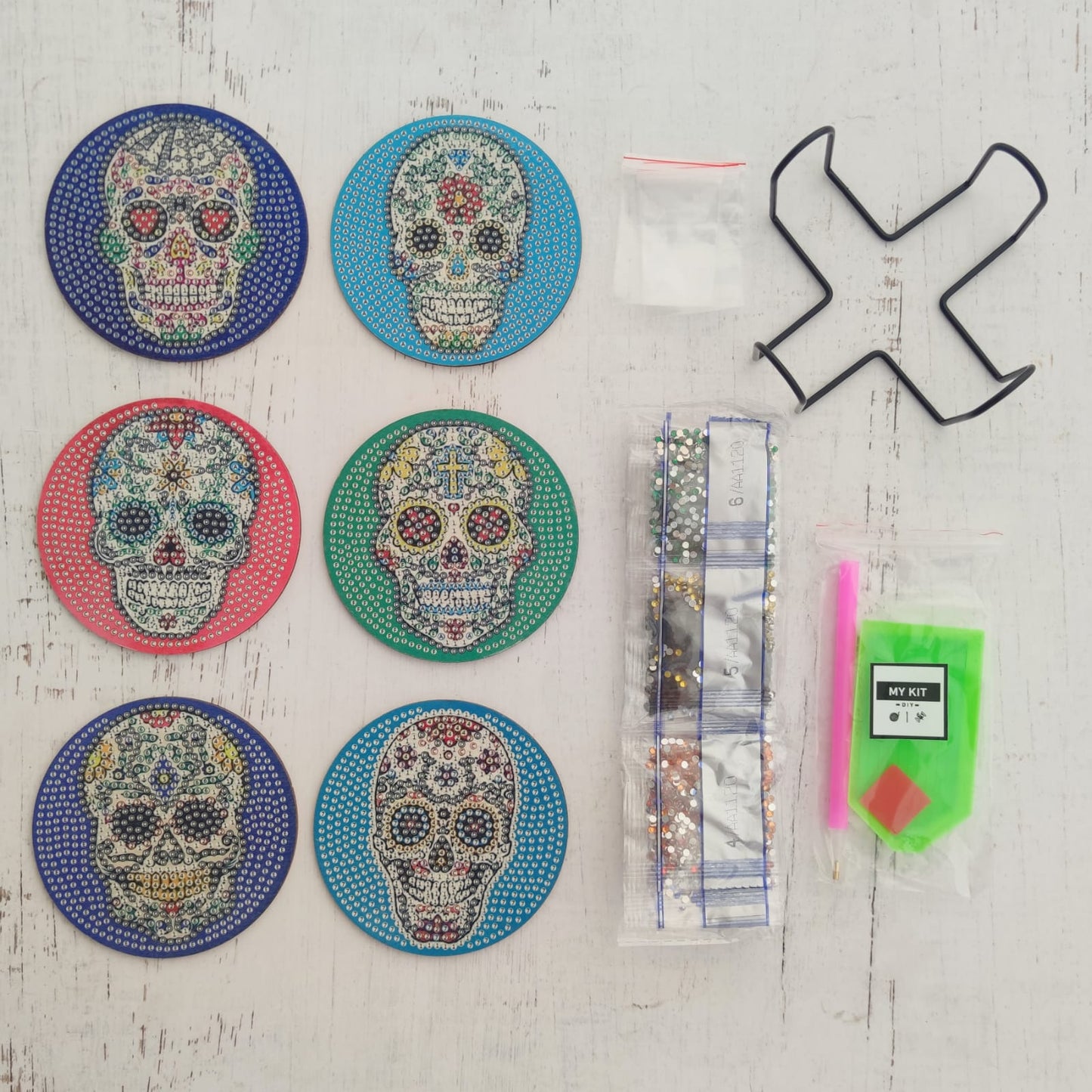 Kit posavasos pinta con diamantes - Calaveras