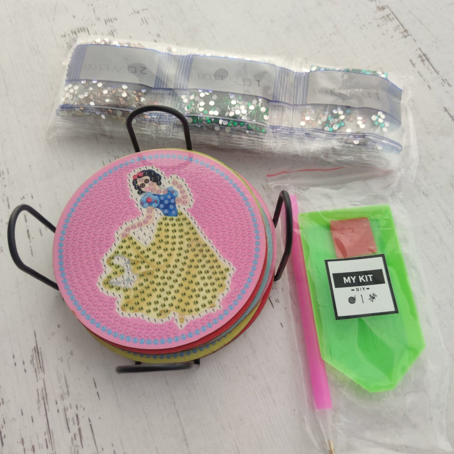 Kit posavasos pinta con diamantes - Blanca nieves y los 7 enanitos