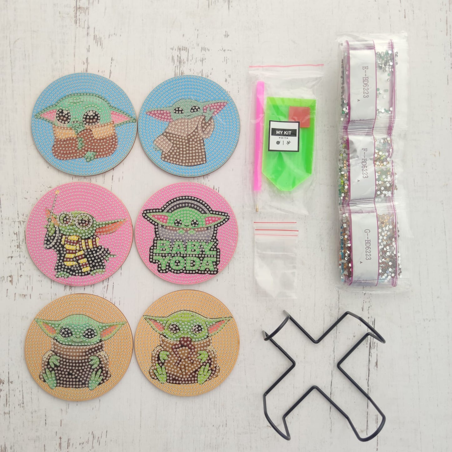 Kit posavasos pinta con diamantes - Baby yoda