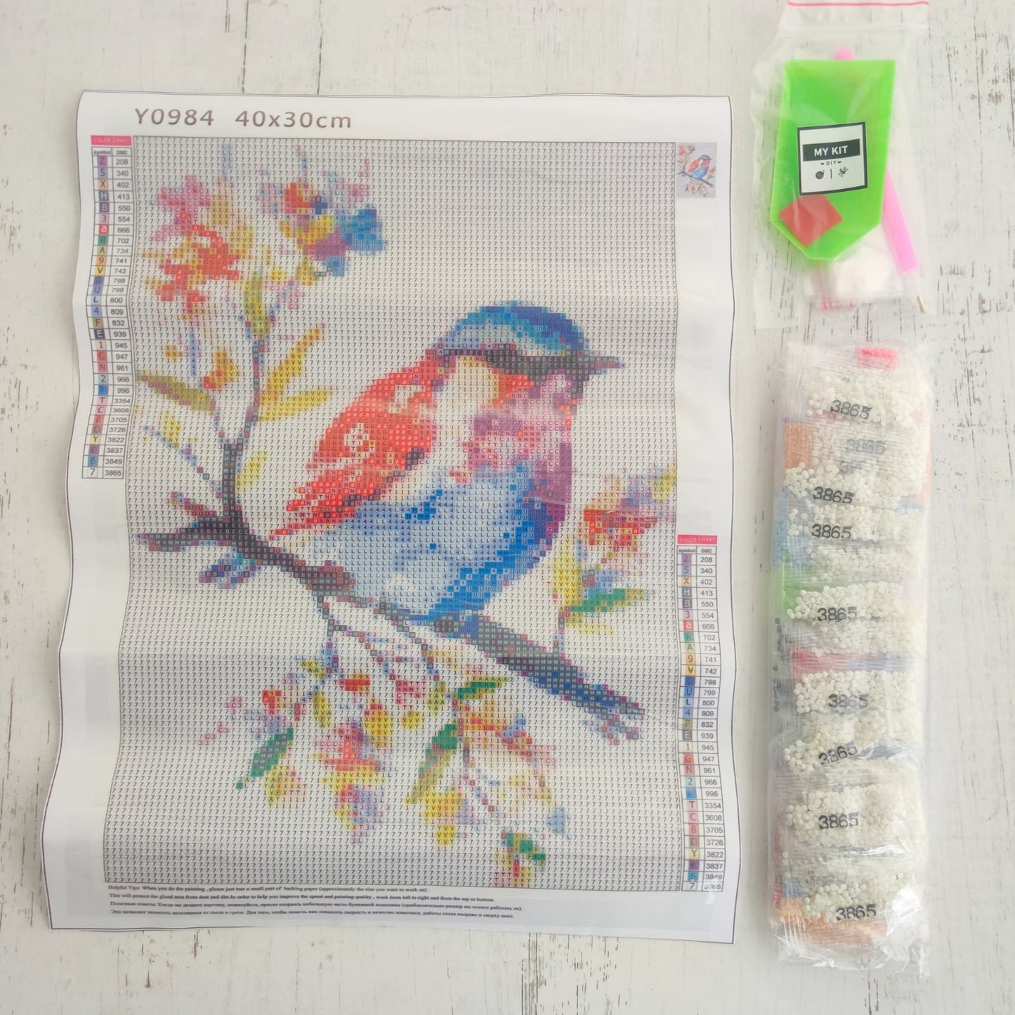 Kit pinta con diamantes 30 x 40 cm - Pájaro acuarela