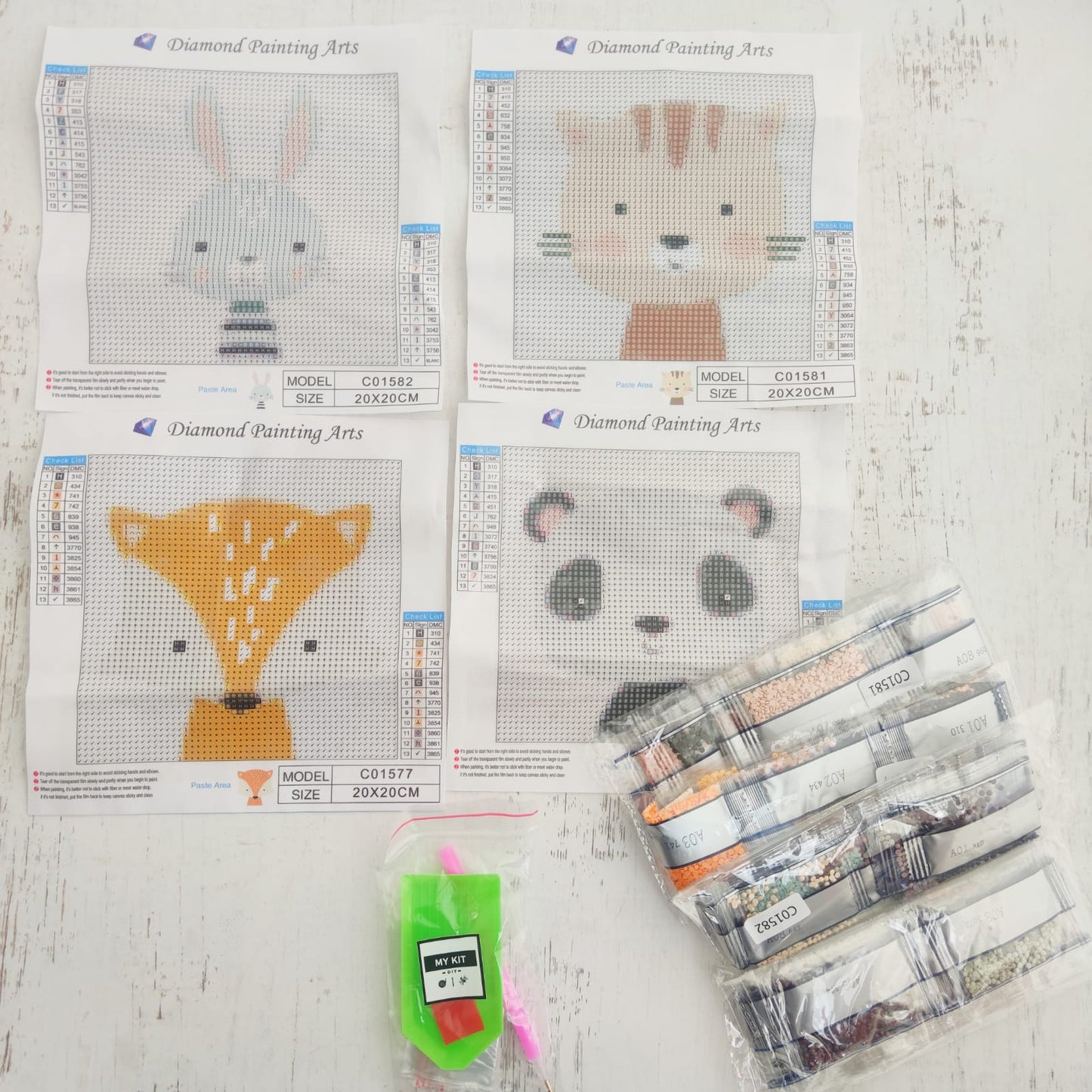 Kit pinta con diamantes en composición animales infantiles 15x15 cm