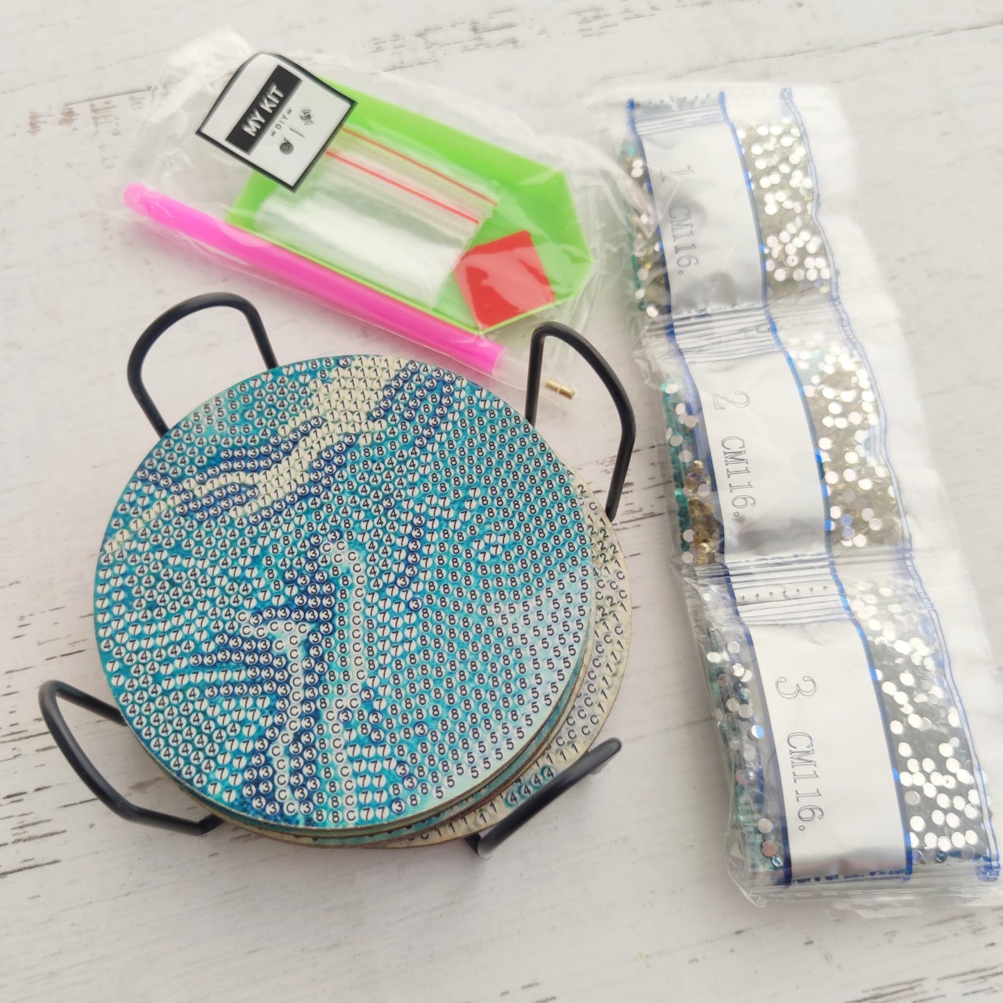 Kit posavasos pinta con diamantes - Olas del mar
