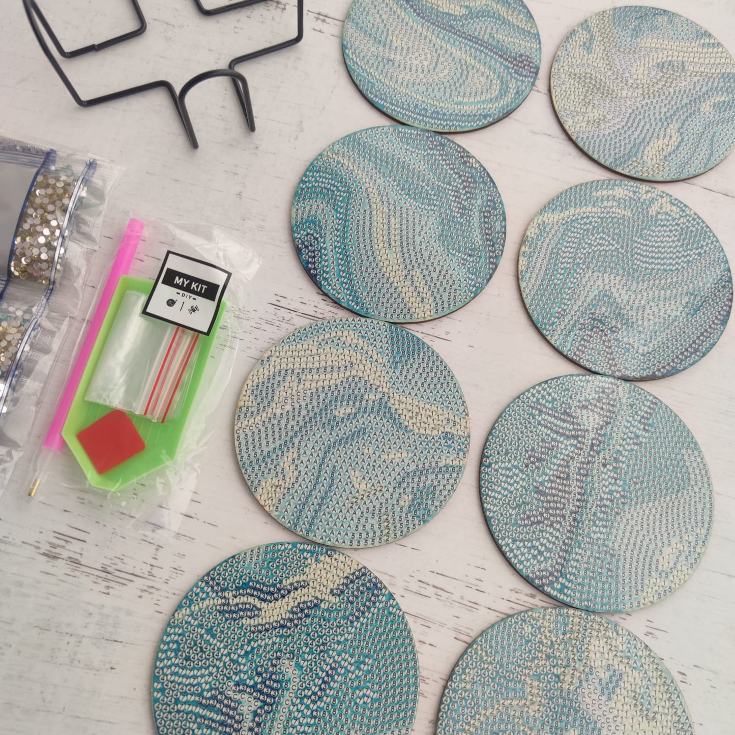 Kit posavasos pinta con diamantes - Olas del mar