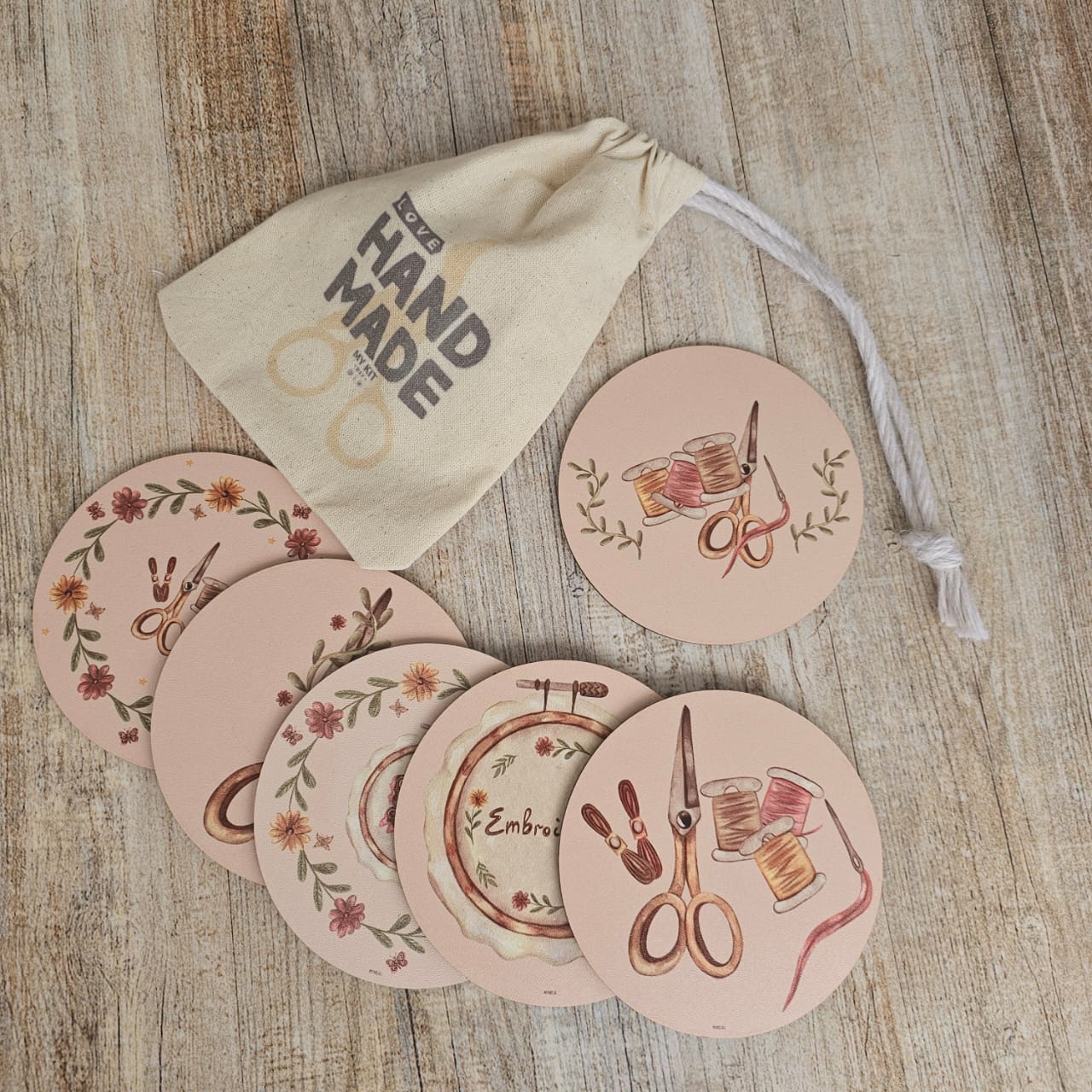 Kit posavasos bordado vintage "LOVE HANDMADE"