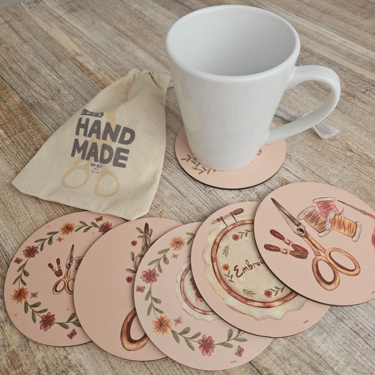 Kit posavasos bordado vintage "LOVE HANDMADE"