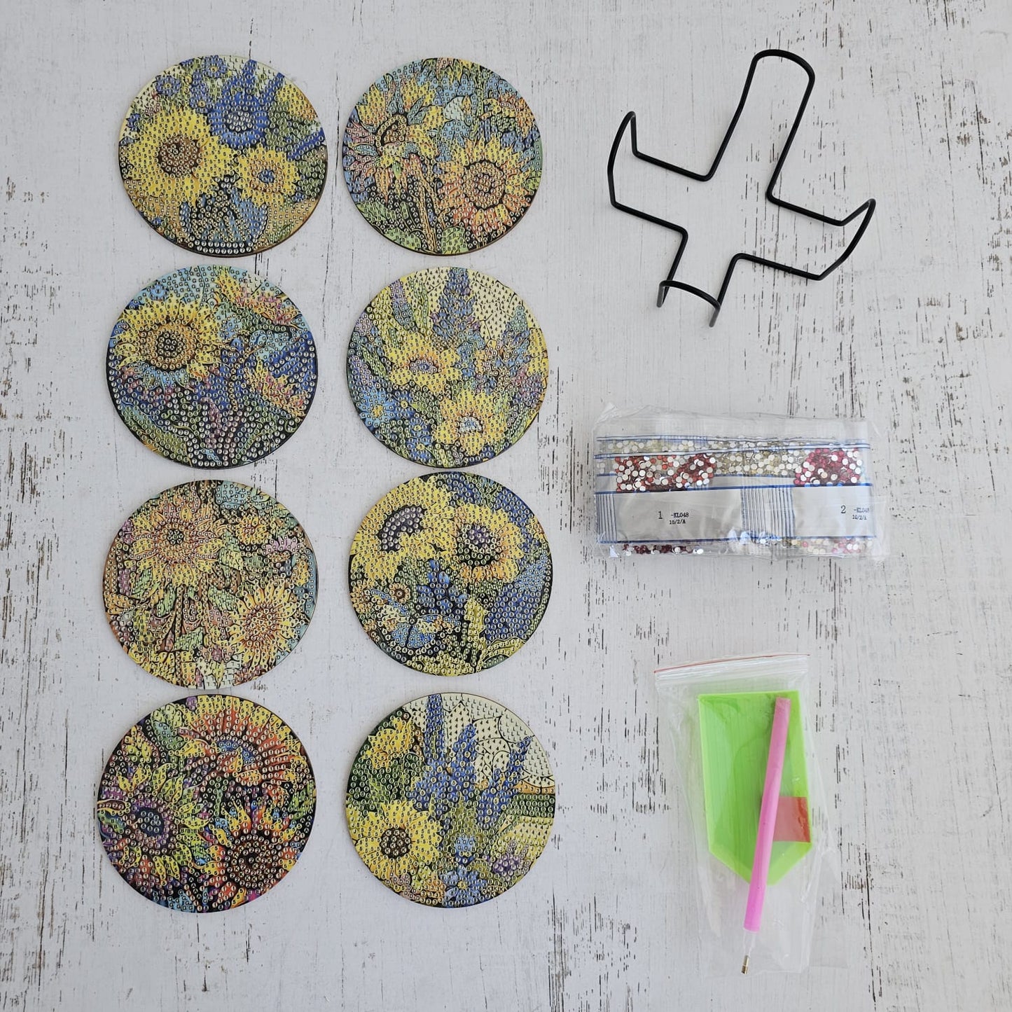 Kit posavasos pinta con diamantes - Girasoles