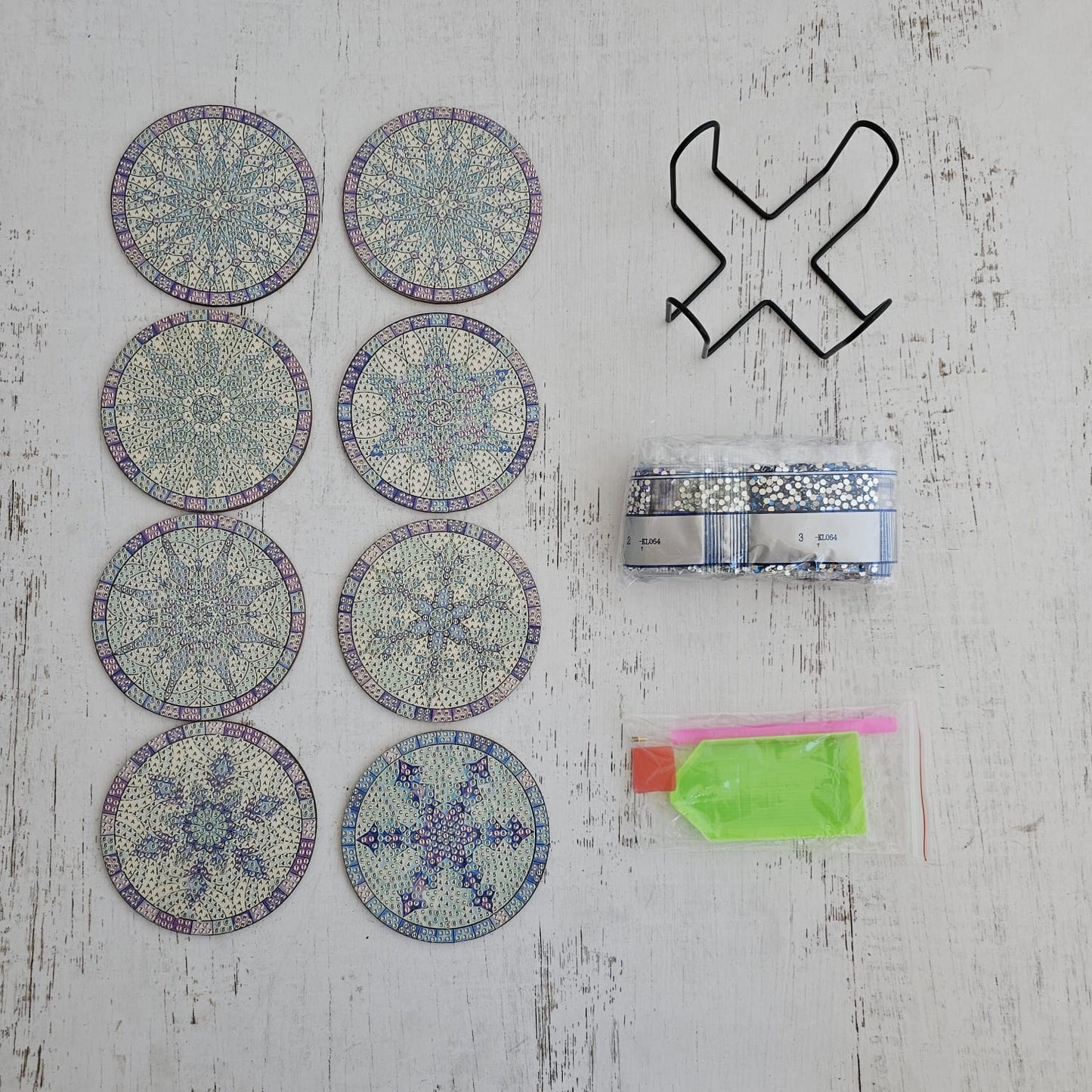 Kit posavasos pinta con diamantes - Copos de nieve