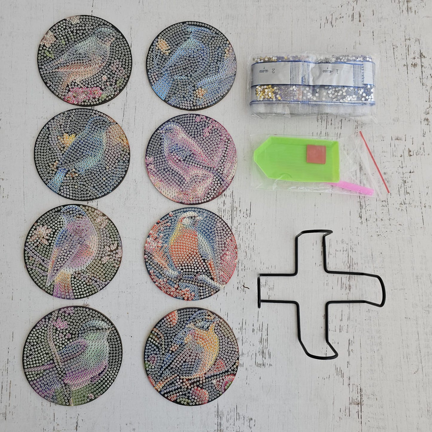 Kit posavasos pinta con diamantes - Pajaritos