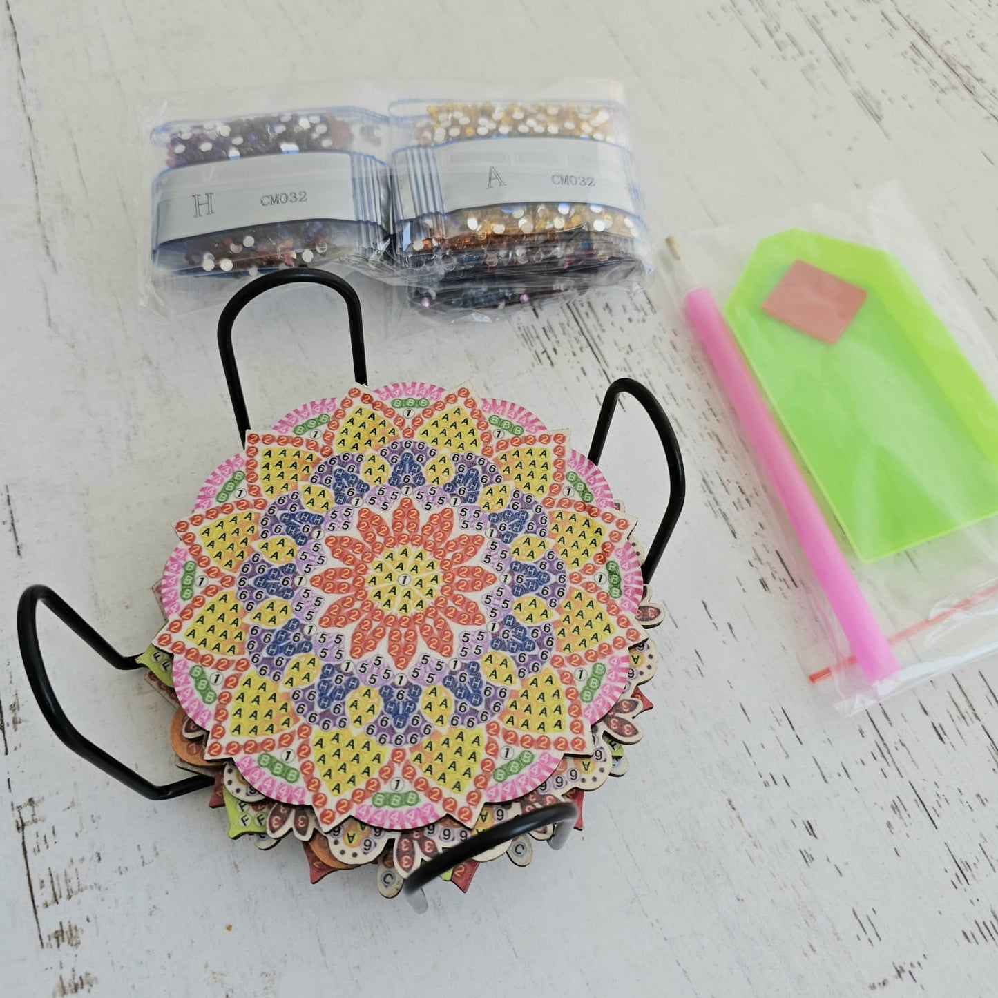 Kit posavasos pinta con diamantes -mandala