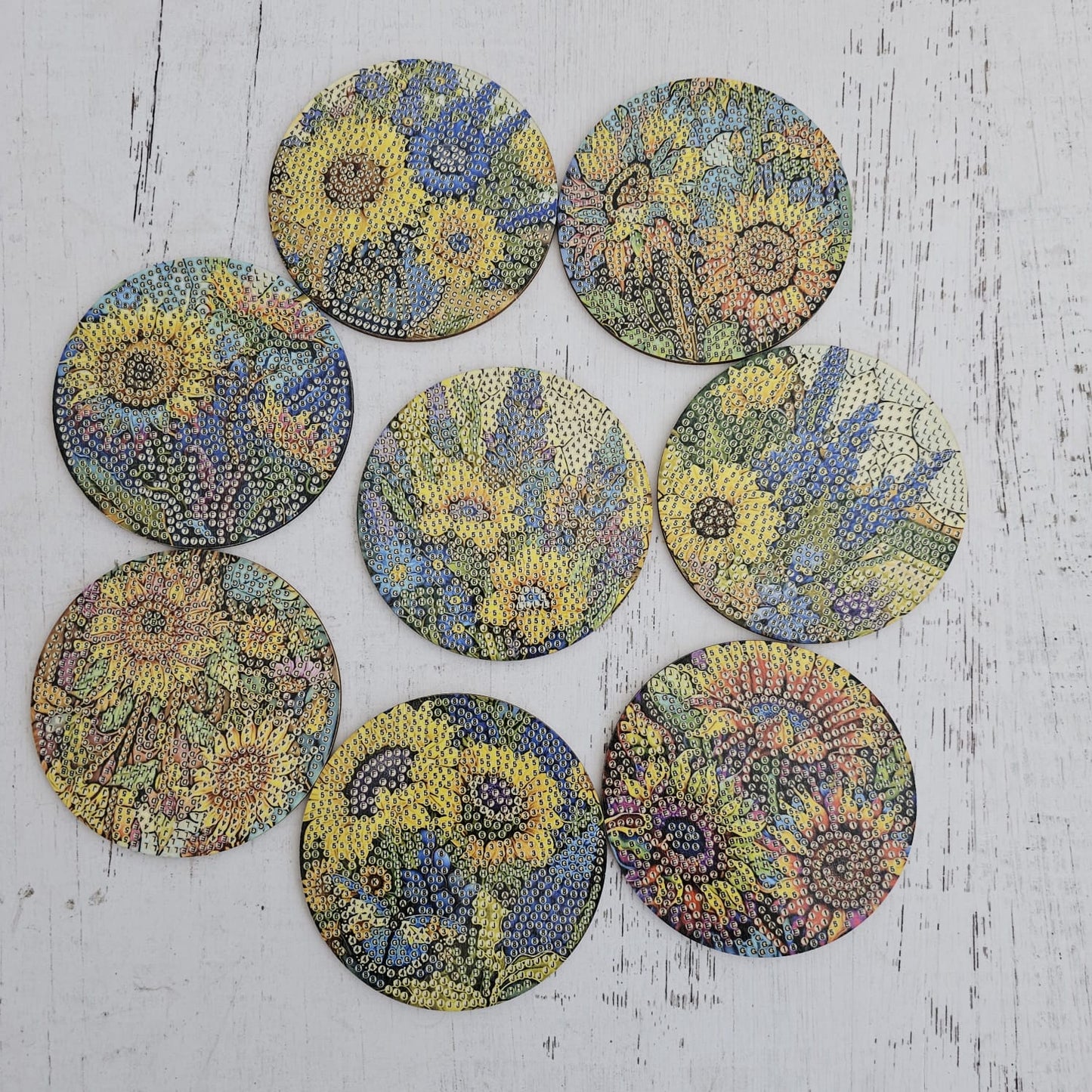 Kit posavasos pinta con diamantes - Girasoles