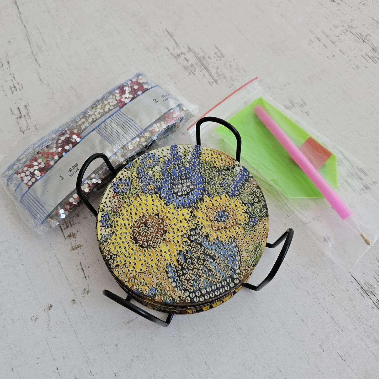 Kit posavasos pinta con diamantes - Girasoles