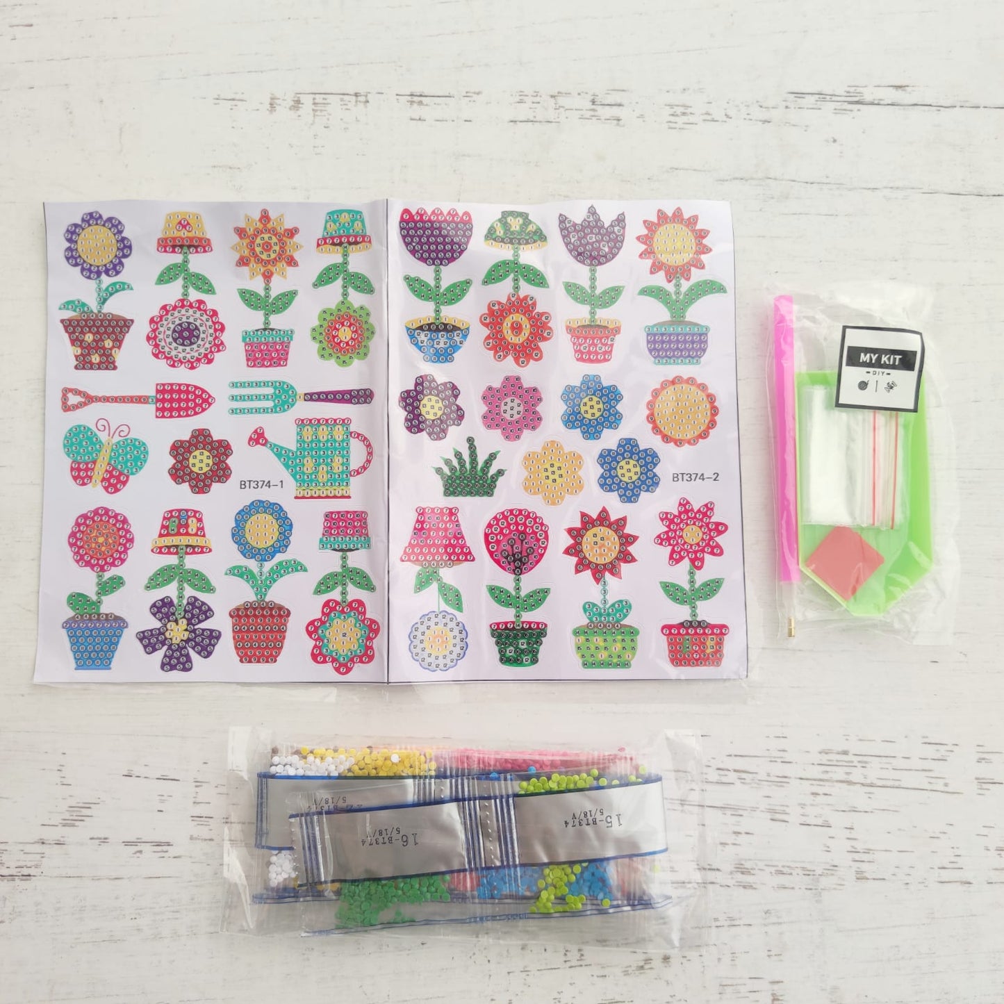 Kit stickers pinta con diamantes - Jardín de flores