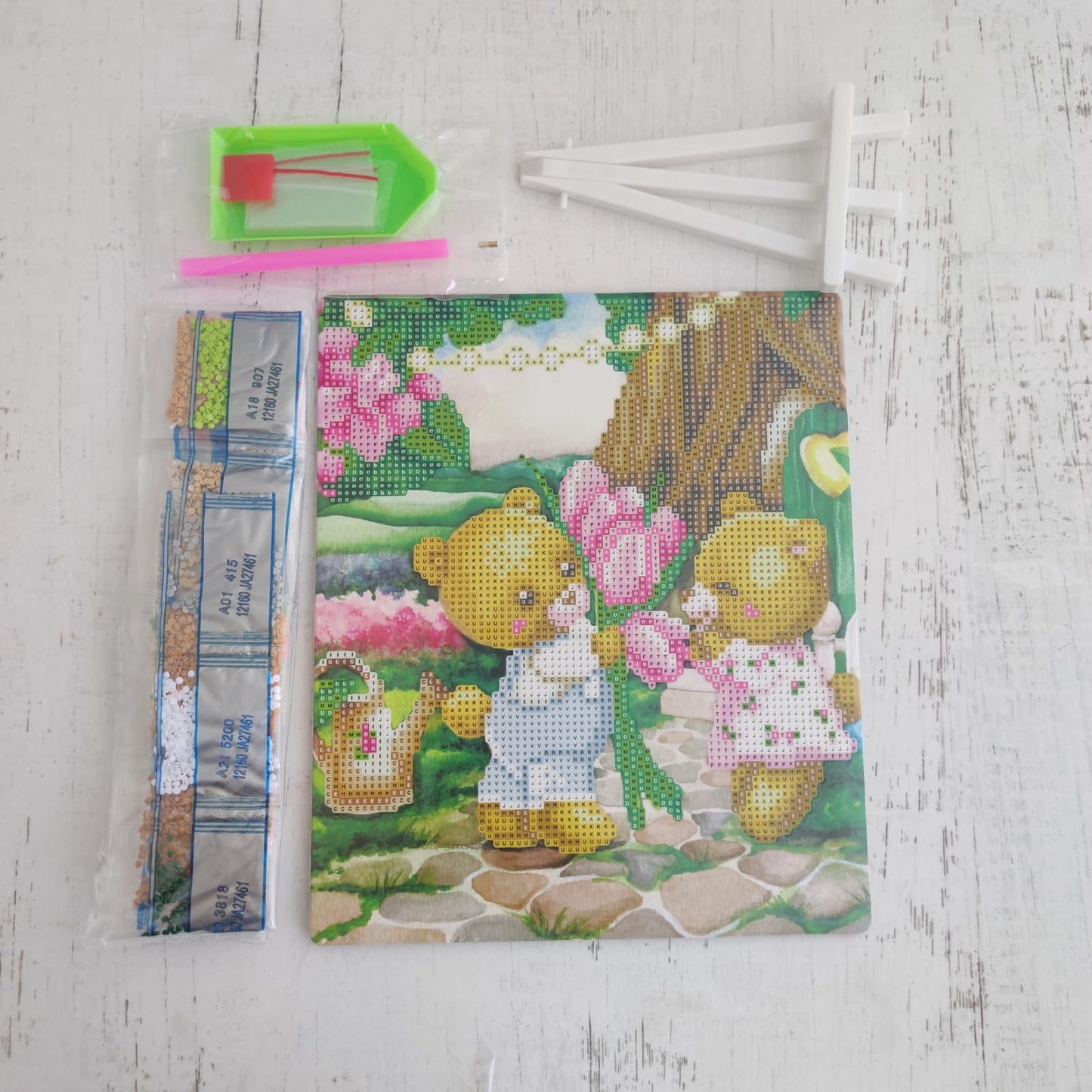 Kit pinta con diamantes 20x20 cm con atril - Ositos