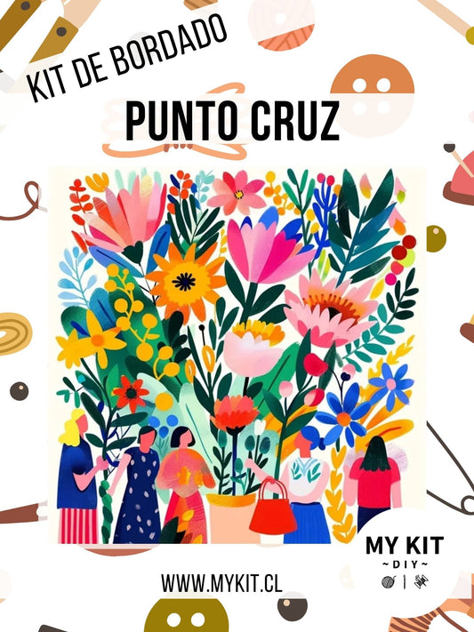 Kit punto cruz - flores mujeres