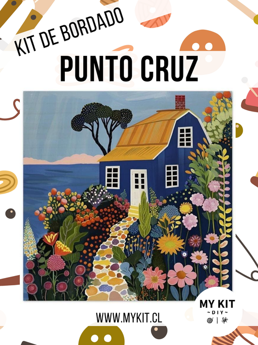 Kit punto cruz - Casita azul (40x40cm)-11ct