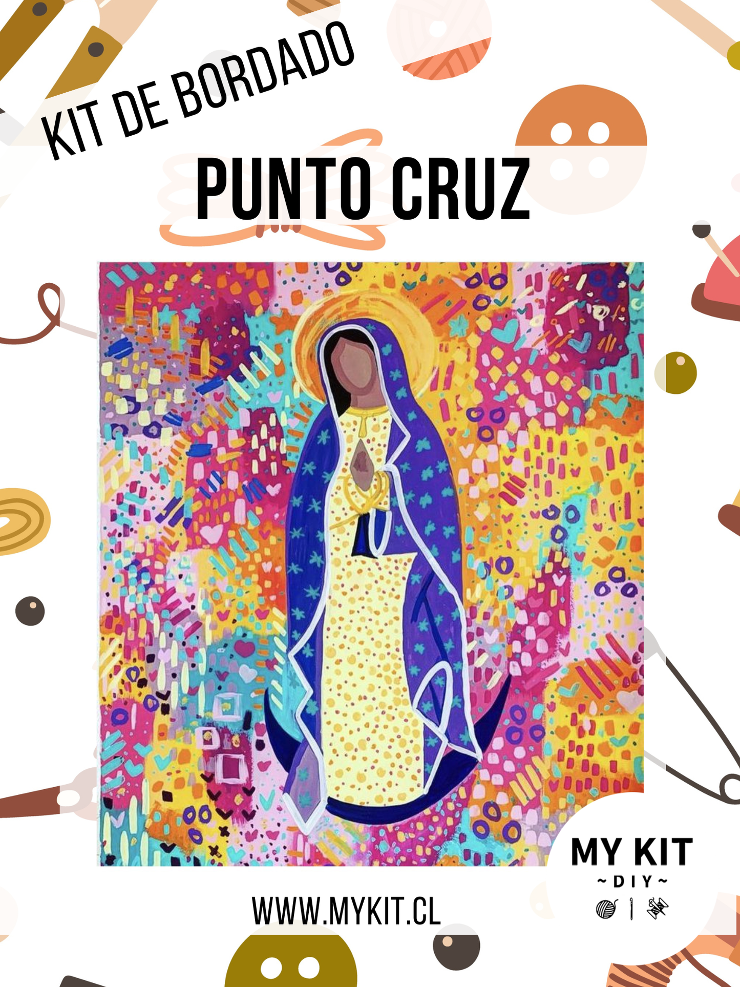 Kit punto cruz - Virgen colores (40x40cm)-11ct