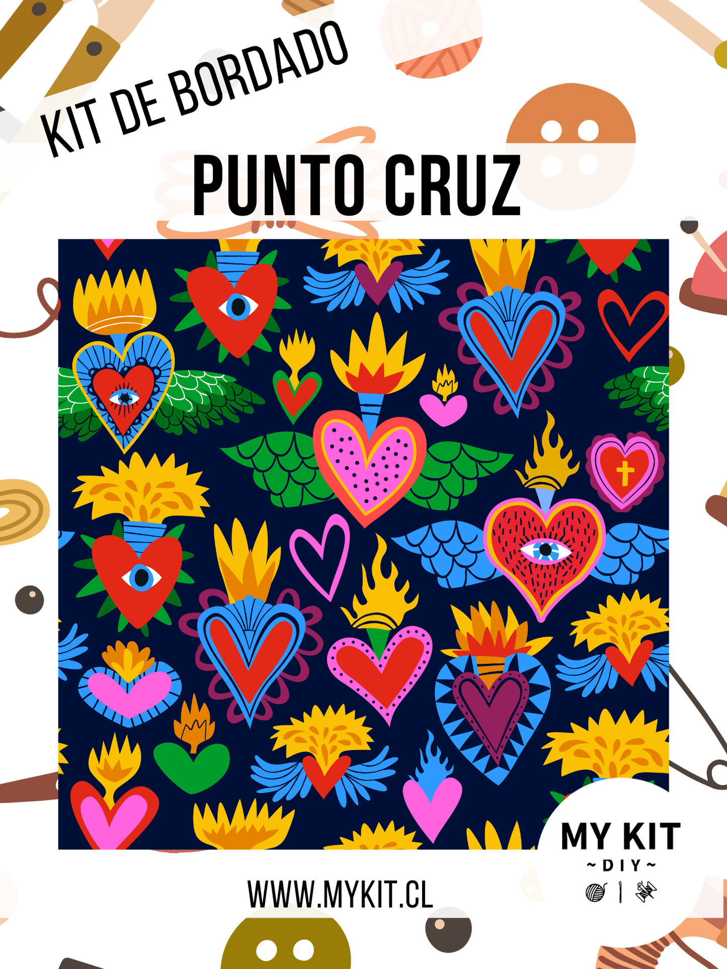 Kit punto cruz - Corazones detente (40x40cm)-11ct