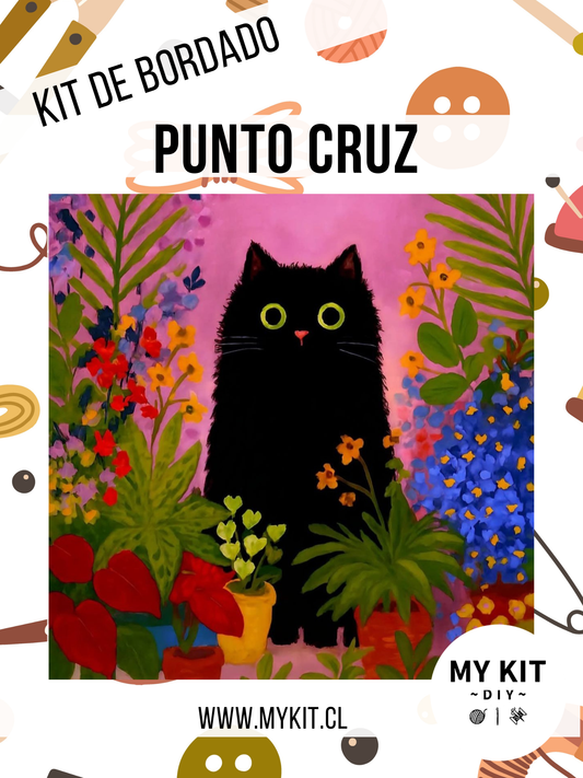 Kit punto cruz - Gatito negro colores (40x40cm)-11ct