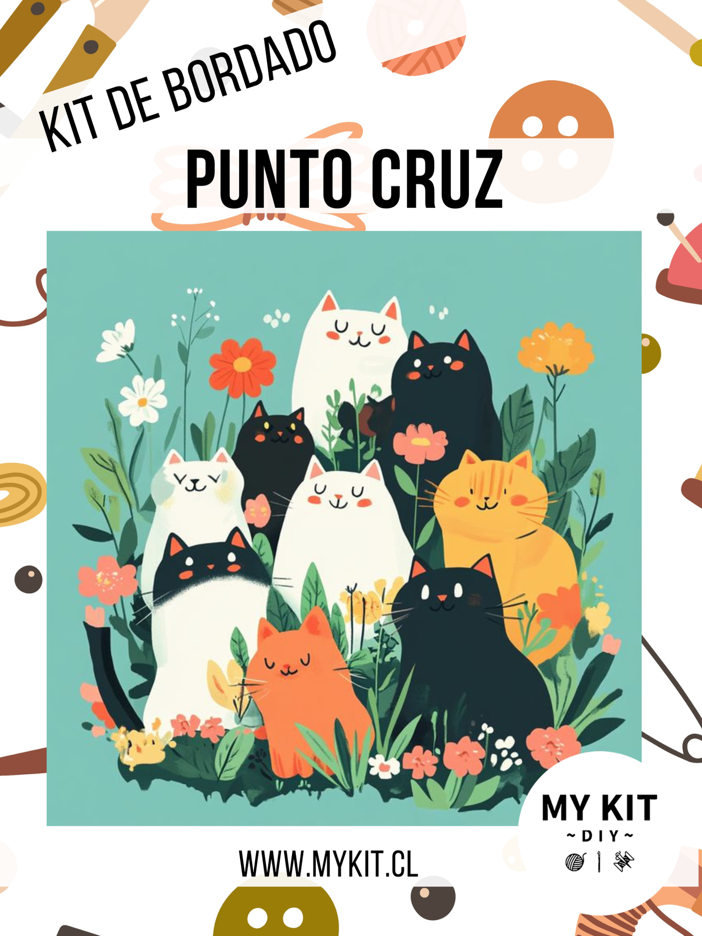 Kit punto cruz - Muchos gatitos (40x40cm)-11ct