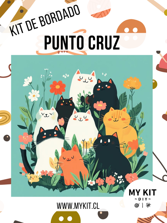 Kit punto cruz - Muchos gatitos (40x40cm)-11ct