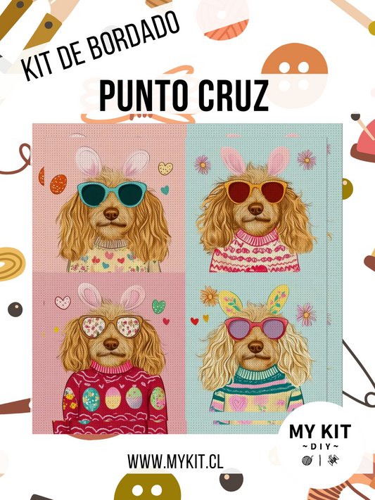 Kit punto cruz - 4 perritos