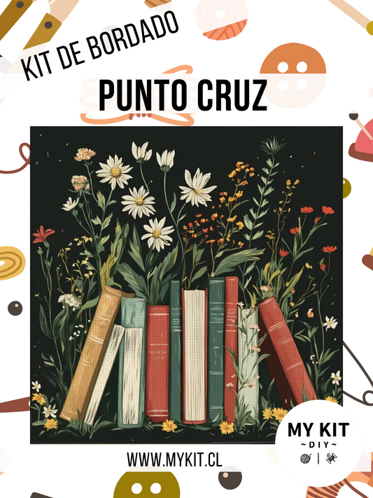 Kit punto cruz -Libros floreados