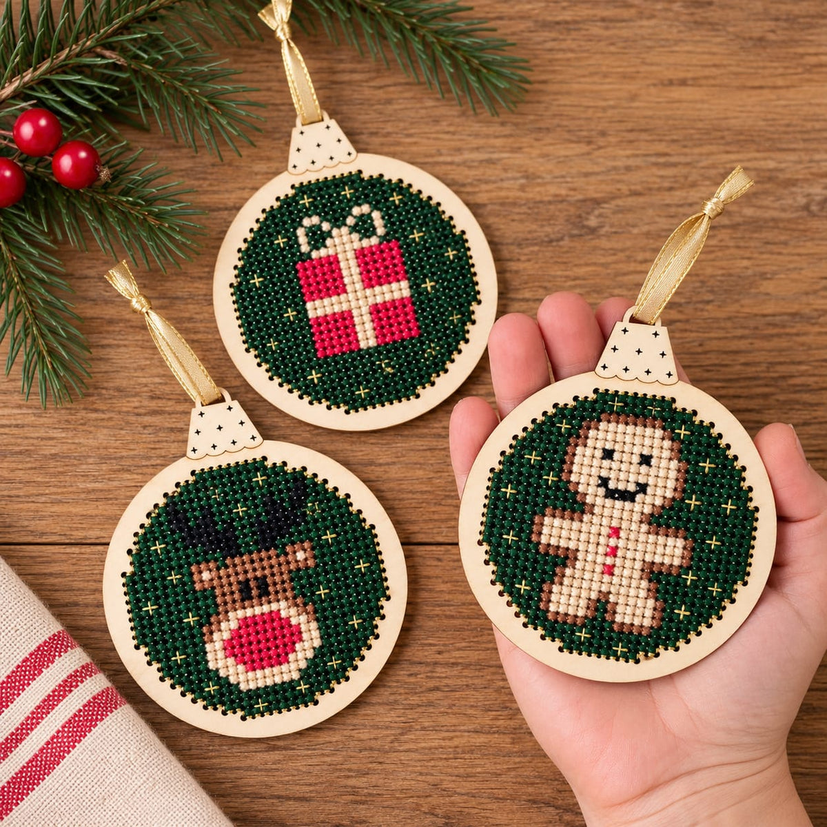 ¡ESPECIAL NAVIDAD! Kit adornos árbol punto cruz