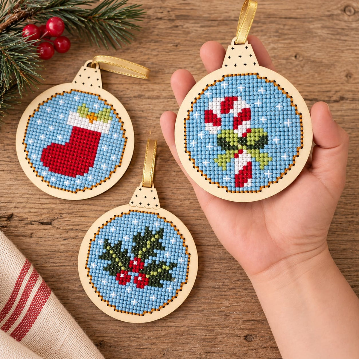¡ESPECIAL NAVIDAD! Kit adornos árbol punto cruz figuras