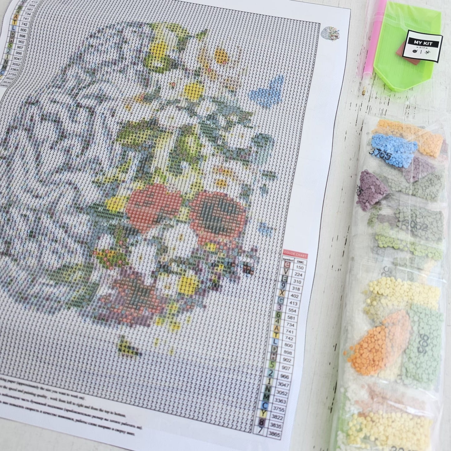 Kit pinta con diamantes 30x40 cm - Cerebro con flores