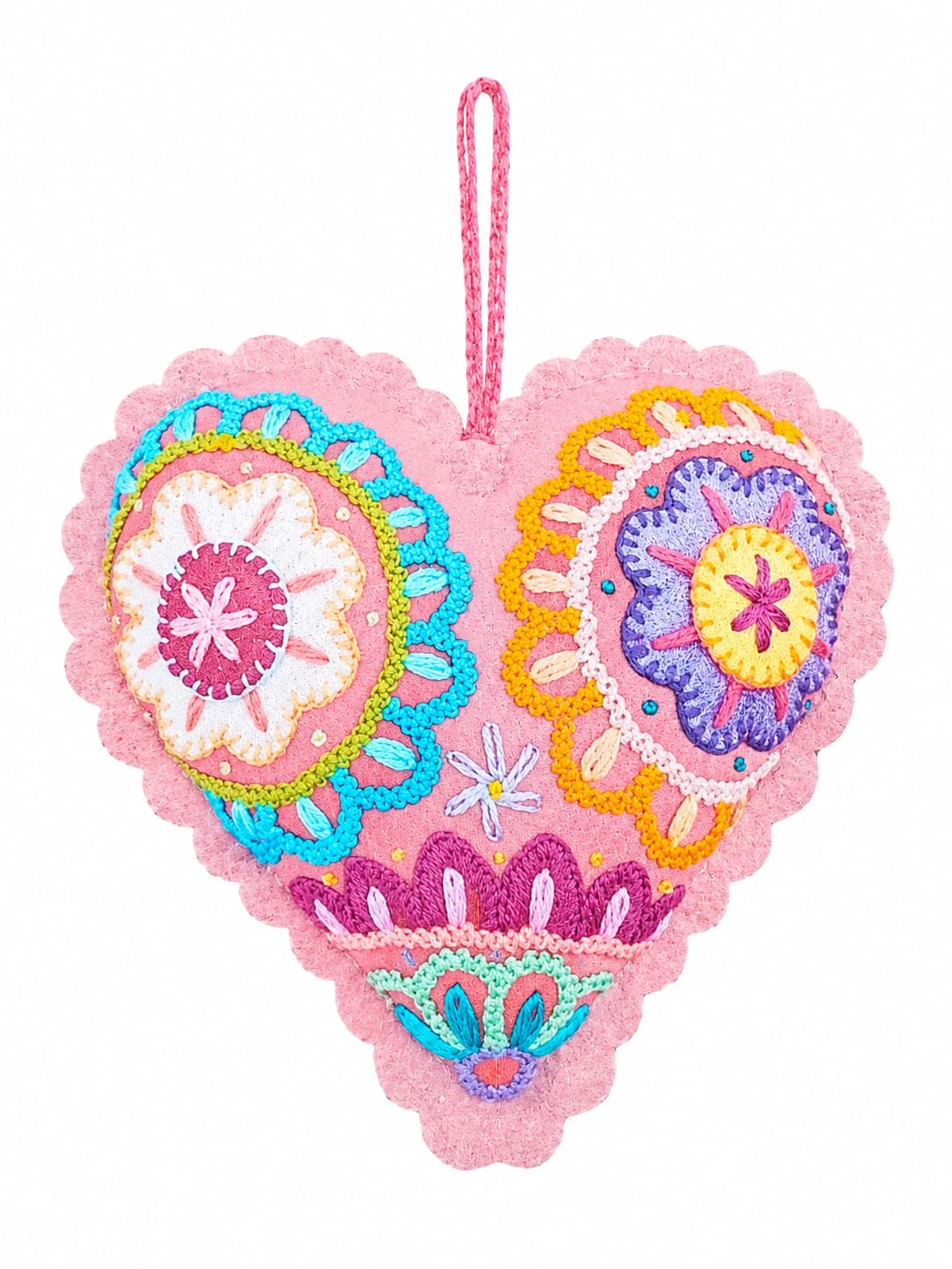 Kit corazón rosado bordado Ayacuchano