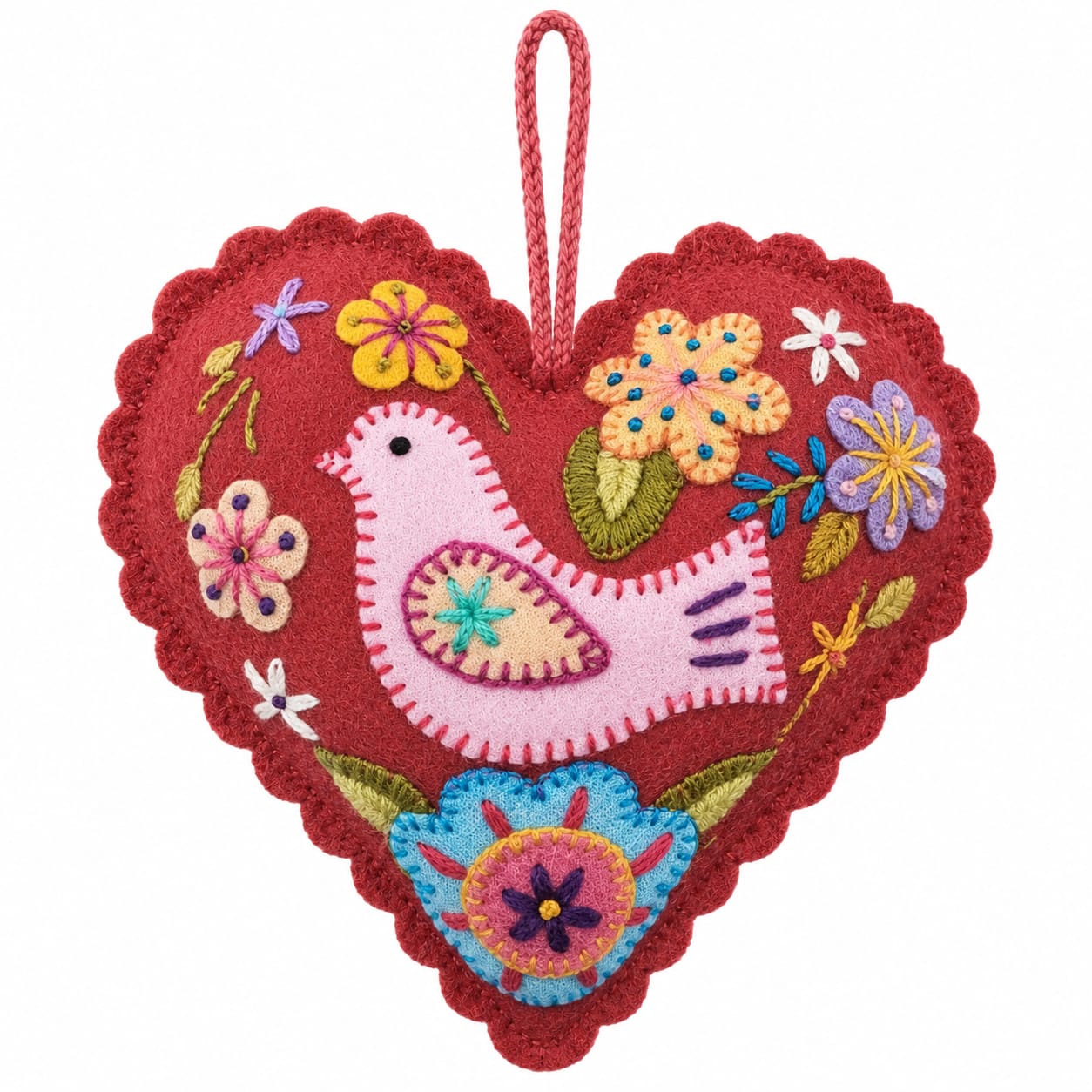 Kit corazón rojo un pajarito bordado Ayacuchano