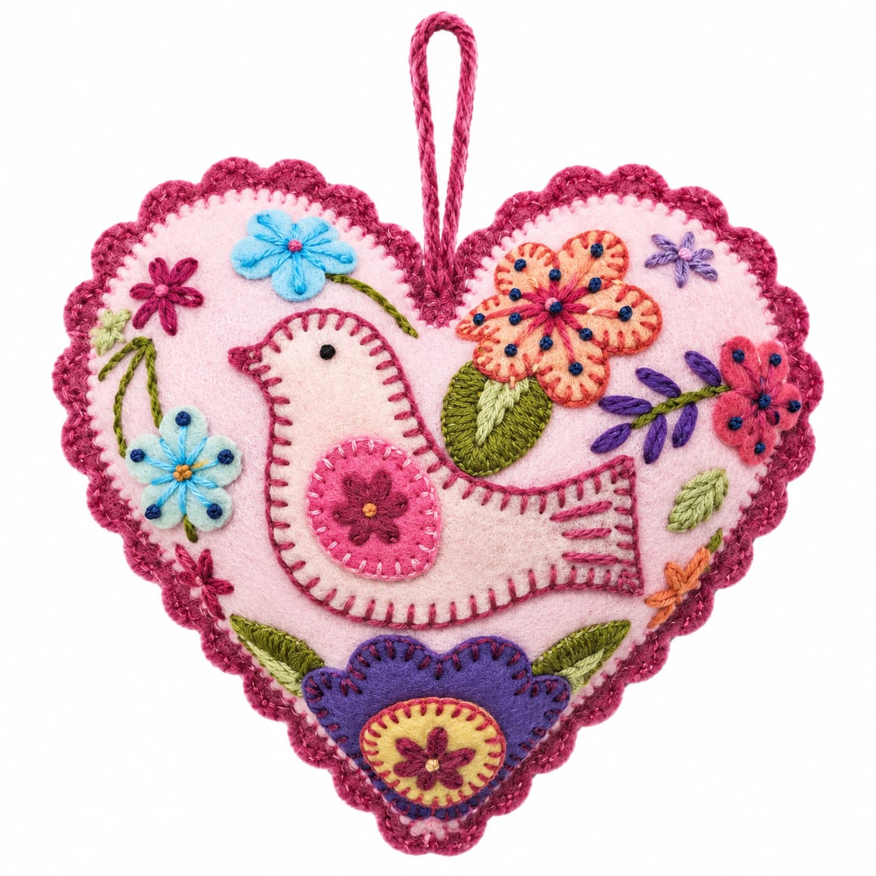 Kit corazón rosado un pajarito bordado Ayacuchano