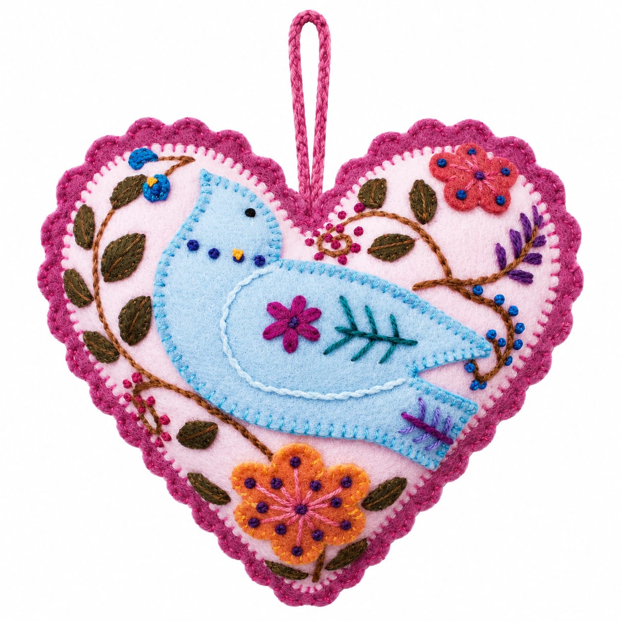 Kit corazón rosado un pajaro bordado Ayacuchano