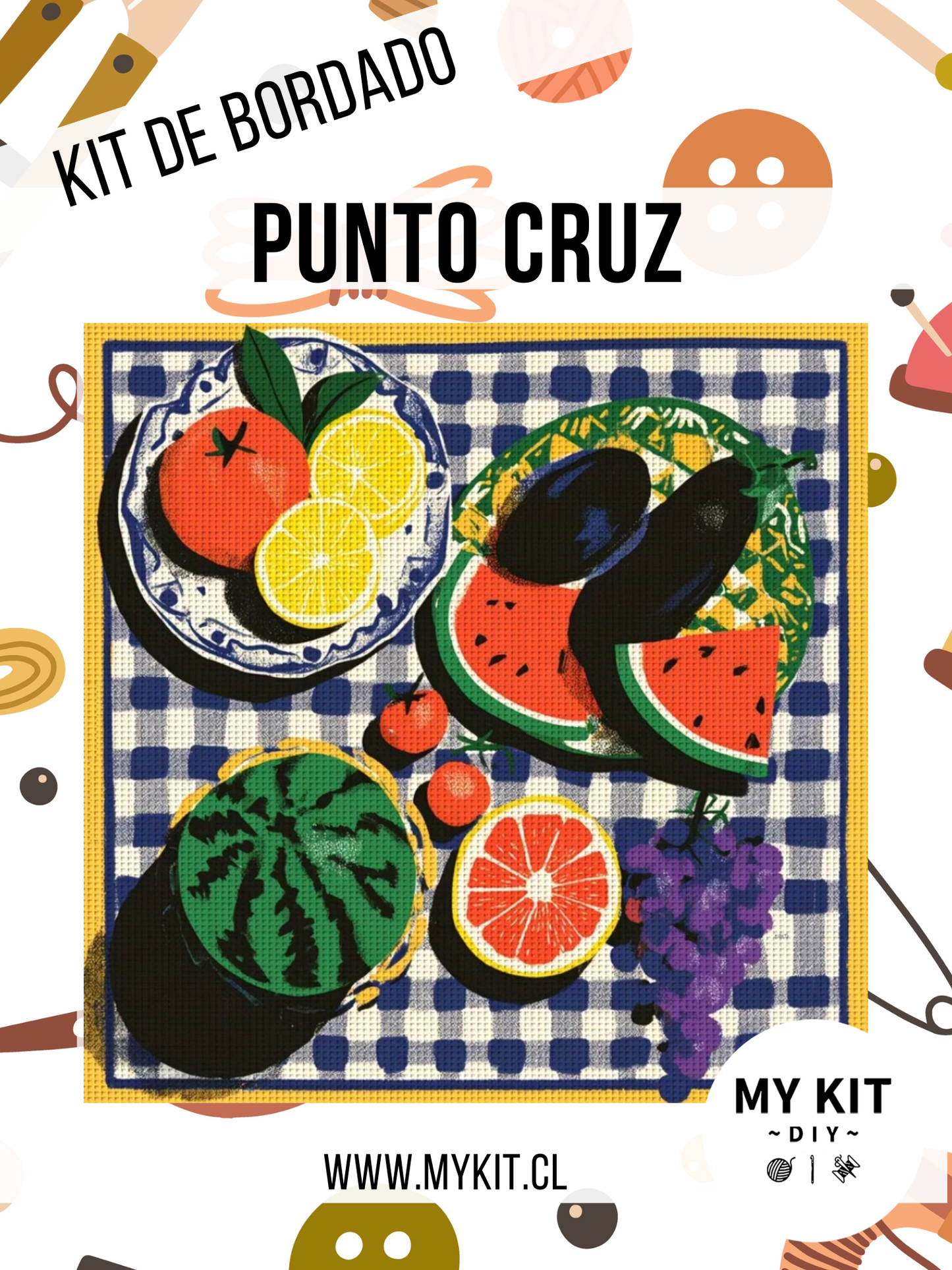 Kit punto cruz - Frutas (40x40cm)-11ct