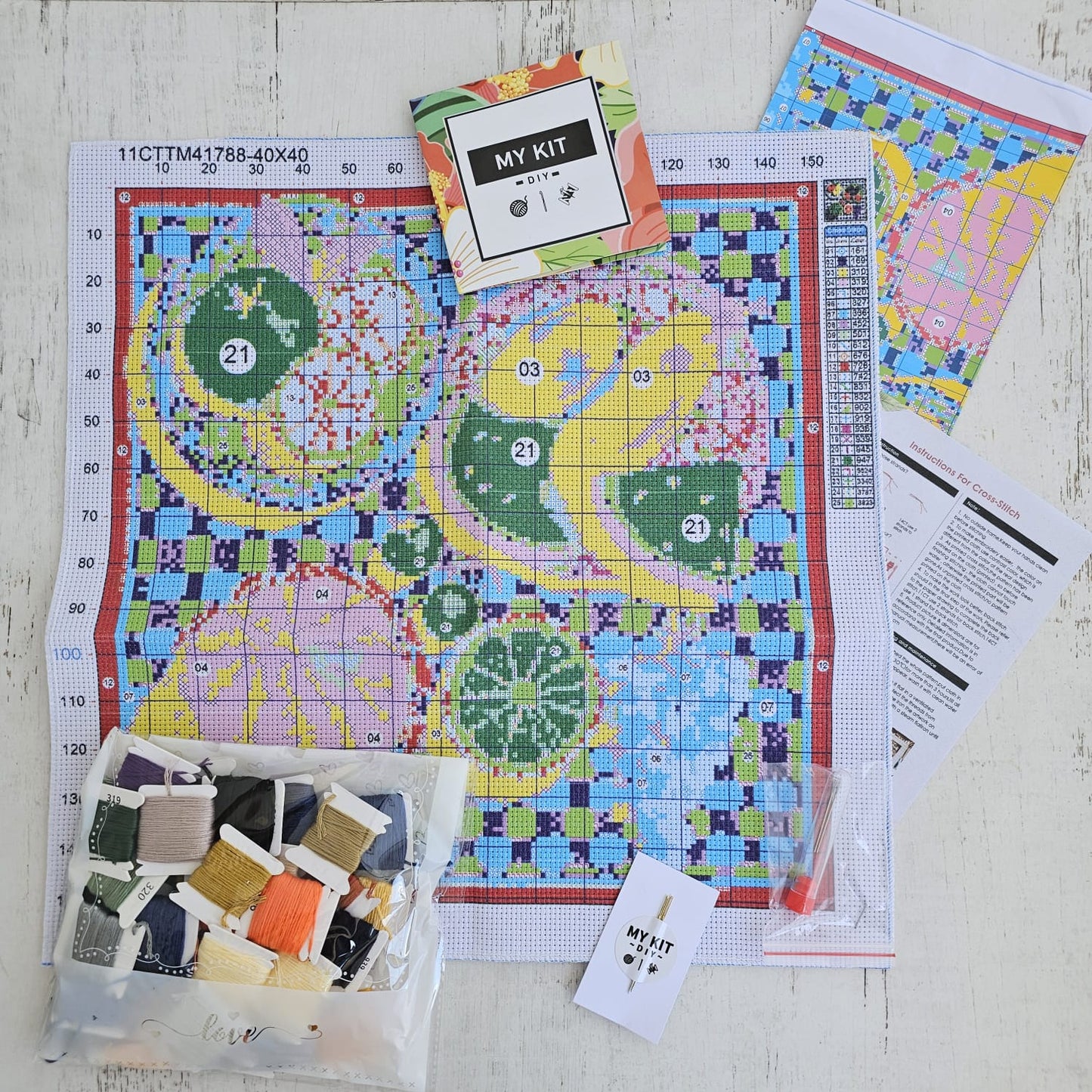 Kit punto cruz - Frutas (40x40cm)-11ct