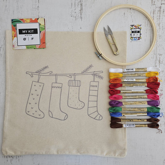¡ESPECIAL NAVIDAD! Kit funda de cojín para bordar Calcetines navideños