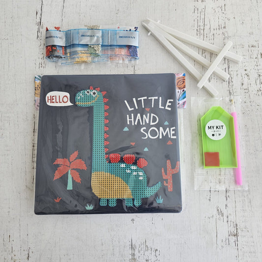 Kit pinta con diamantes 20x20 cm con atril - Dinosaurio
