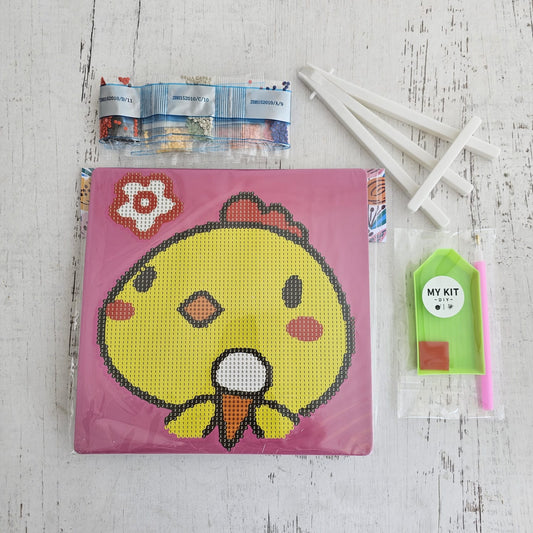 Kit pinta con diamantes 20x20 cm con atril - Pollito