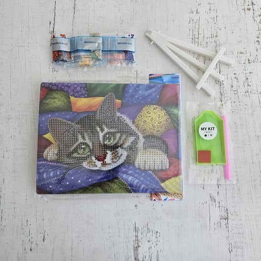 Kit pinta con diamantes 20x20 cm con atril - Gato