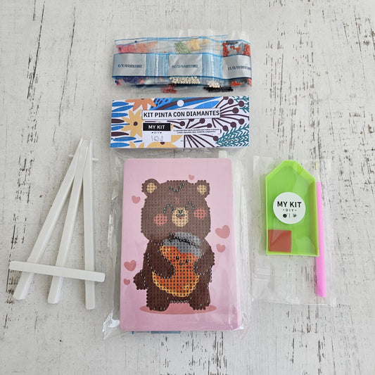 Kit pinta con diamantes 10x15 cm con atril - Osito